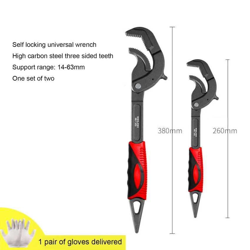 

2Pcs wrenches Plumber Hand Tool Universal Key Pipe Wrench Open End Spanner Set High Carbon Steel Snap Grip Tool Universal Wrench