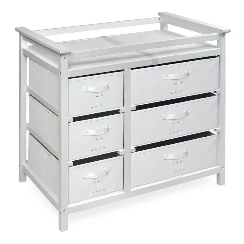 

NEW Modern Baby Changing Table with Six Baskets White Includes Pad