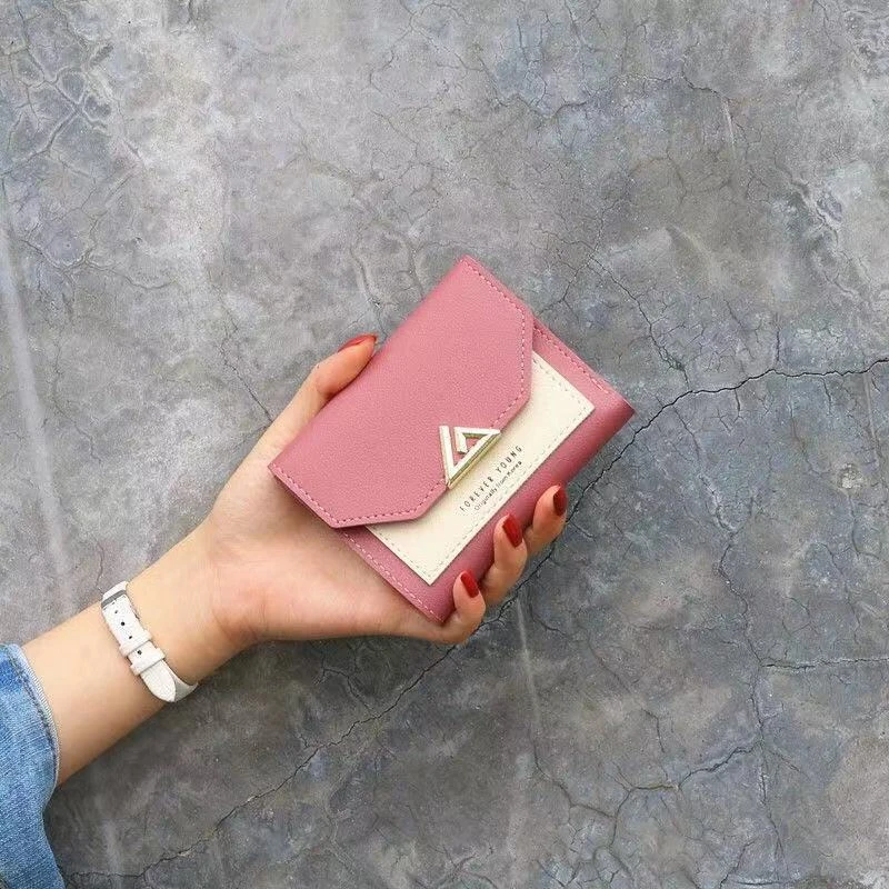 

Women's Wallets Short Triangle Metal Hasp Three Fold Female Letter Pu Leather Coin Purses Ladies Card Holder Mini Clutch Bag