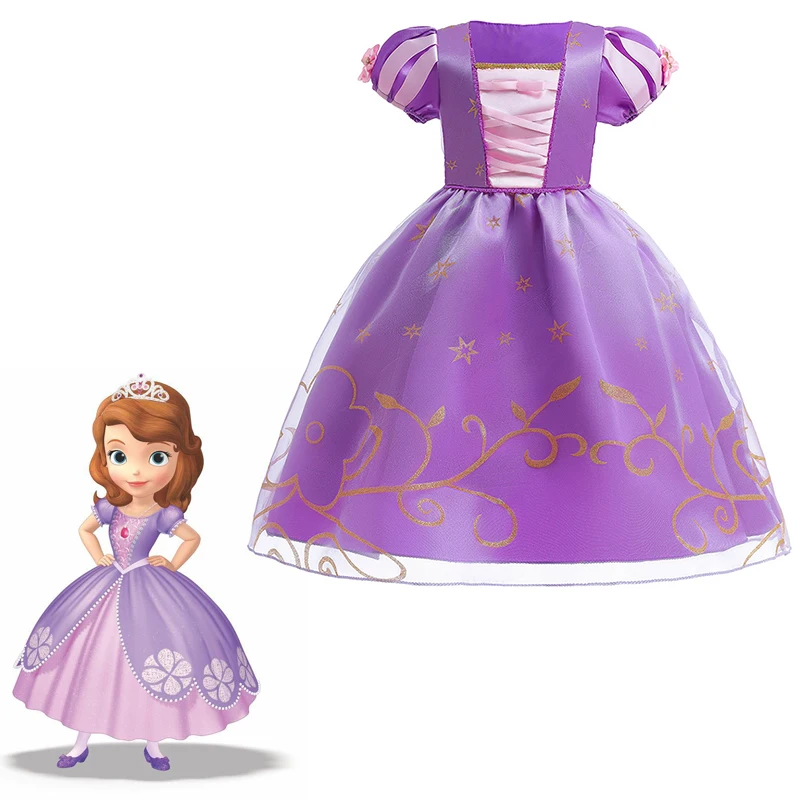 

Длинное платье принцессы с длинными волосами Disney, София, платье с пышными рукавами для Хэллоуина, платье для девочек, костюм для дня рождени...