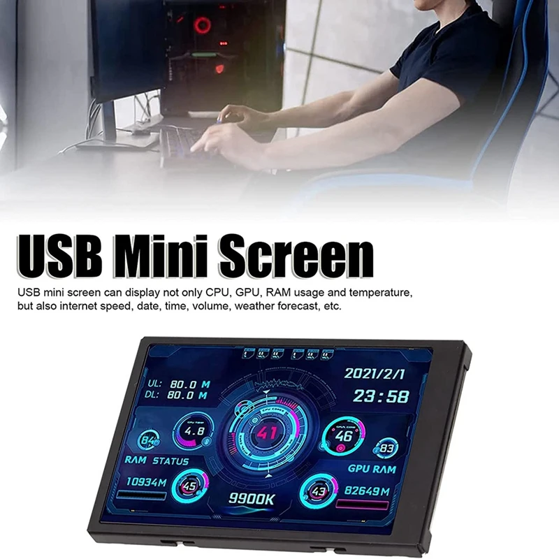 

Монитор для ПК, 3,5 дюймовый IPS USB мини-экран для процессора ОЗУ HDD дисплей температуры данных 360 градусов Тип C экран для компьютера чехол