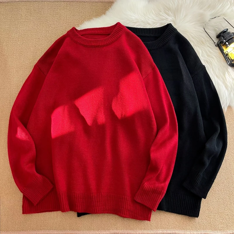 

Свитер мужской осенне-зимний однотонный свободный с круглым вырезом