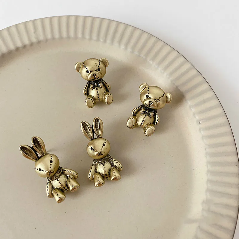

Minar Korean Cute Metallic Bear Rabbit Hanging Earrings for Women Girl Gold Color Alloy Animal Drop Dangle Earrings Pendientes