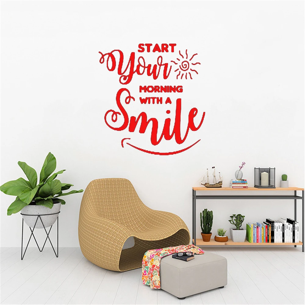 

Start Your Morning With A Smile Quotes Wall Stickers Vinyl Decals For Bedroom Livingroom Decor Murals Removable Poster HJ1755
