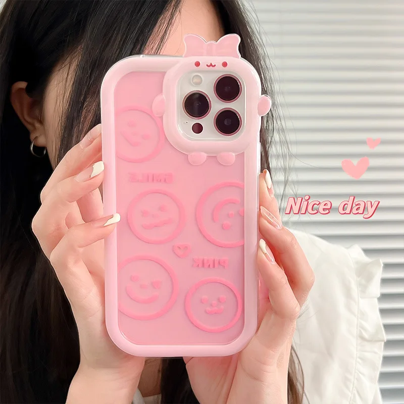 

3D Cute Bear Ear Bow Tie Frame Phone Case For iPhone 14 12 13 11 8 7 6 Plus Pro MAX XR X XS Shockproof Shell Bumper Back Cover
