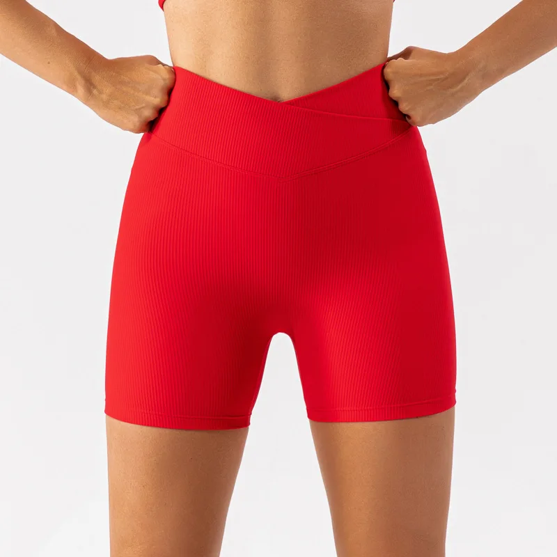

2023 new abdomen fitness shorts peach hip movement yoga pants high waist thread tight shorts