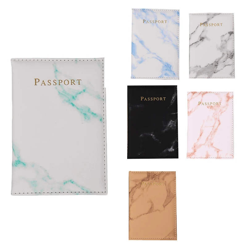 

NEW-Fashion Ladies Men Passport Case Pu Marble Travel Documents Credit Card Holder Small Wallet Purse Bag Pouch