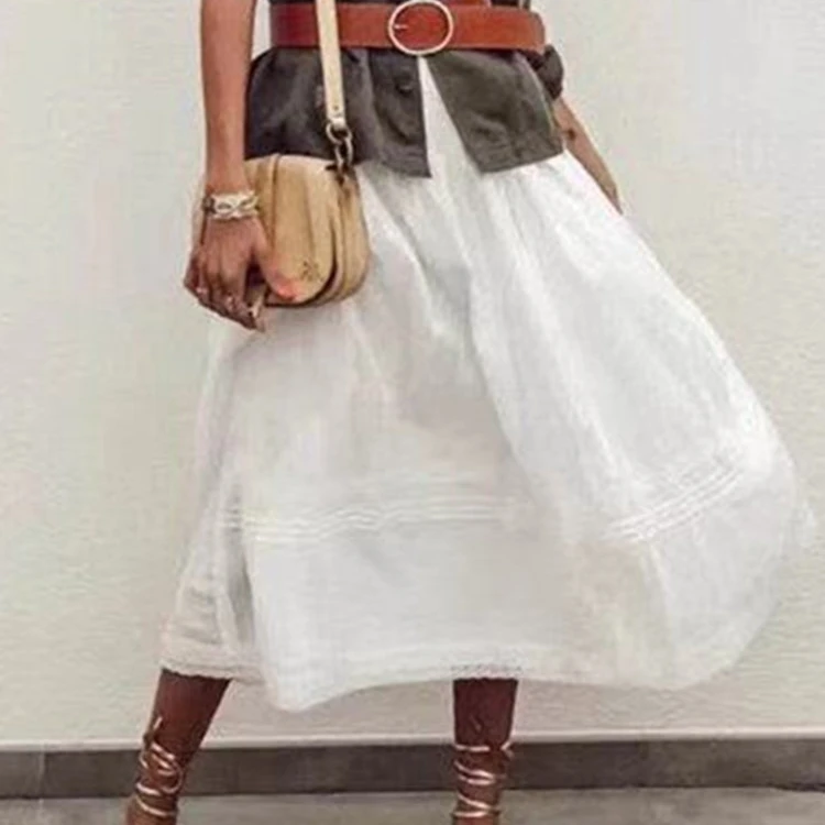 

Юбка женская хлопковая средней длины, кружевная простроченная миди-юбка с эластичным поясом, лето 2022