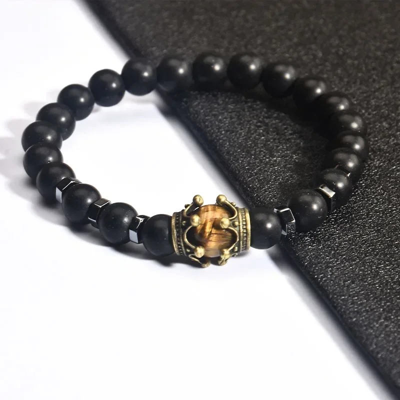 Браслет из бисера с короной и драгоценными камнями для мужчин природный топаз