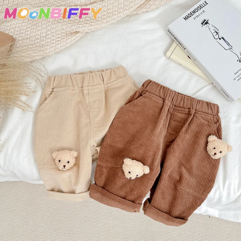 

Новинка 2022, повседневные однотонные Широкие штаны для малышей, простые женские хлопковые брюки для мальчиков и девочек с милым мультяшным м...