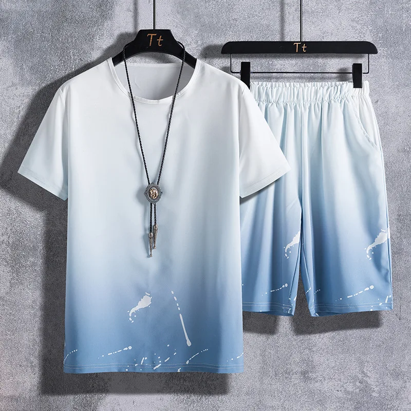 

2023 Summer Mens T Shirt Shorts Set Breathable Male Casual Sports Set Tshirt and Shorts Fashion Two Pieces Set Sports Suit