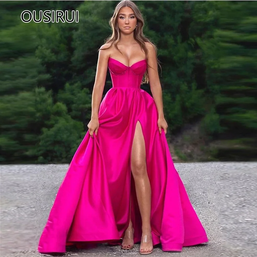 OUSIRUI модное атласное однотонное женское платье-трапеция без бретелек для