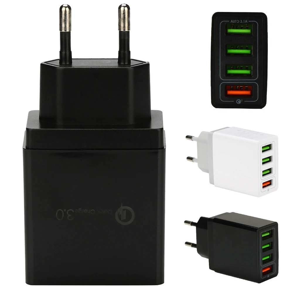 

4usb Multi-port Charger US UK EU Mobile Phone Charger Qc3.0 Travel Portable Charger Fast Charge For iPhone Samsung