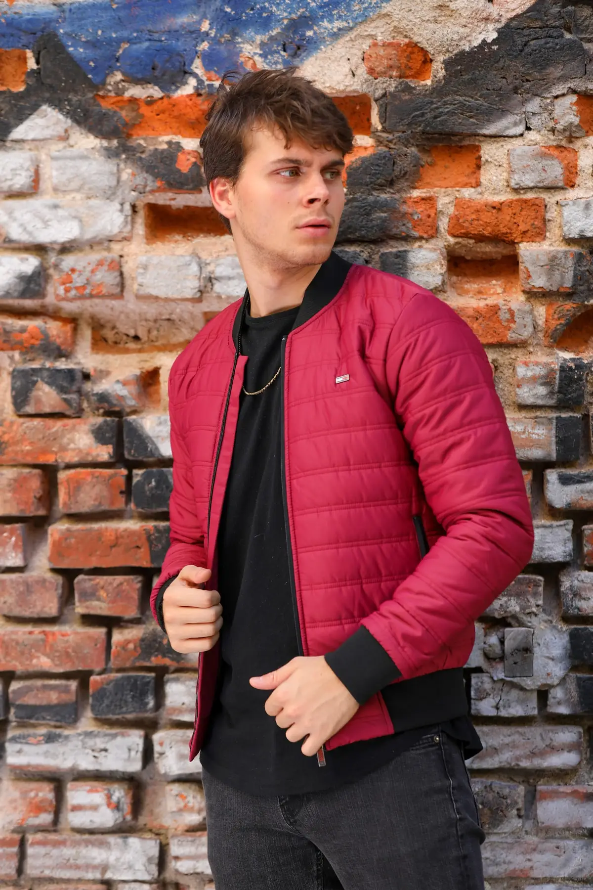 Men's College Collar Claret Red Color Jacket