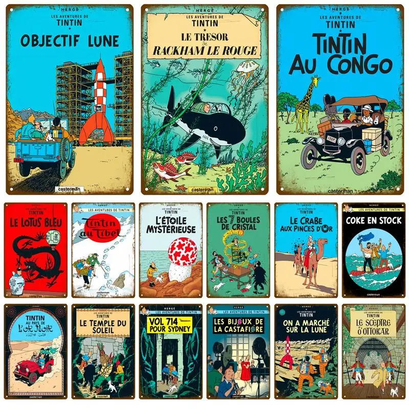 

Tintin Explore игровой аниме жестяной знак винтажные металлические настенные плакаты художественные плакаты потертые Антикоррозийные знаки мул...