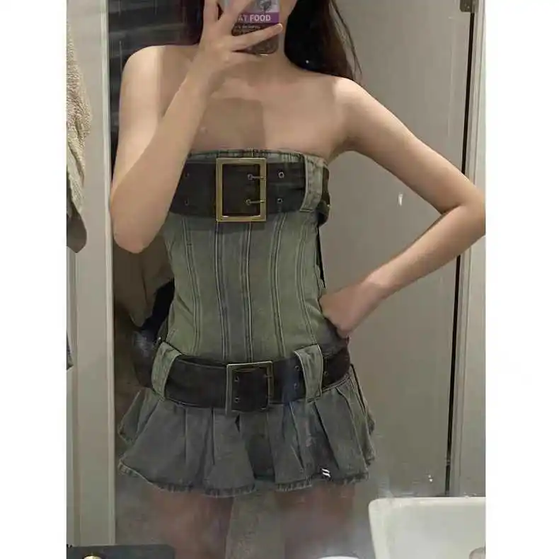 Женское винтажное джинсовое платье с одной линией облегающее короткое в стиле