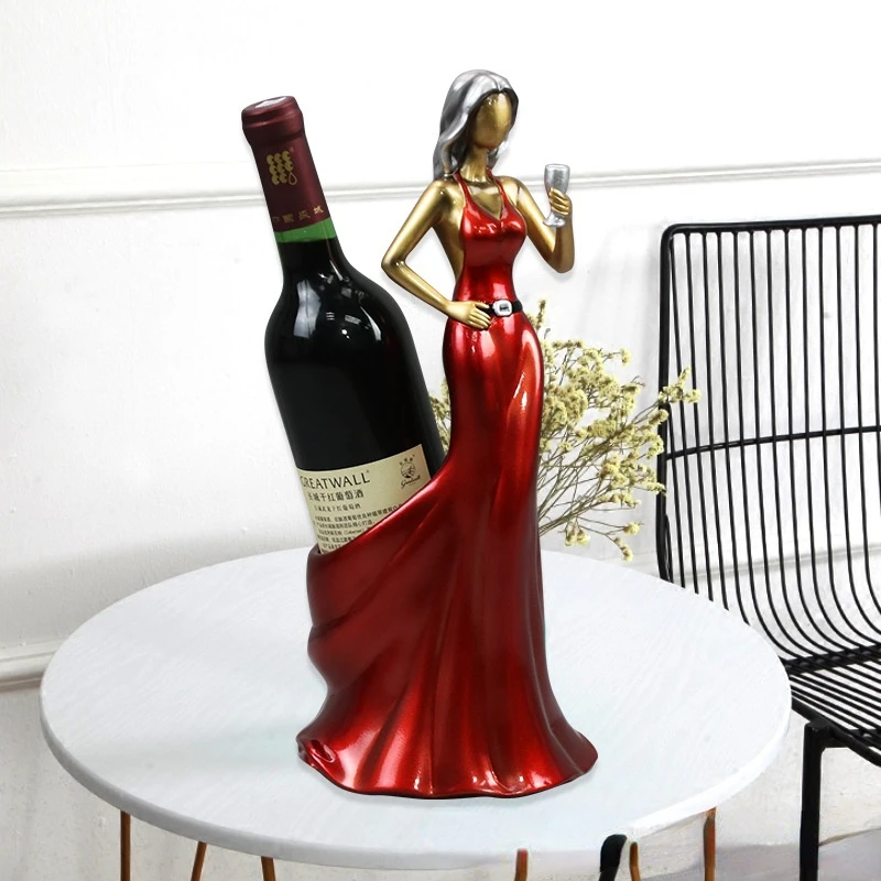 

European-style Retro Red Wine Bottle Rack Living Room Wine Cabinet Decoration Resin Crafts Beauty Wine Holder Home Table Decor
