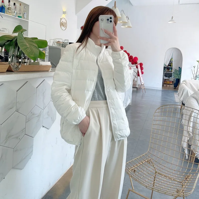 

Женский пуховик на белом утином пуху, Повседневная теплая куртка на утином пуху, куртка с воротником-стойкой и карманами, женские пальто высокого качества G462