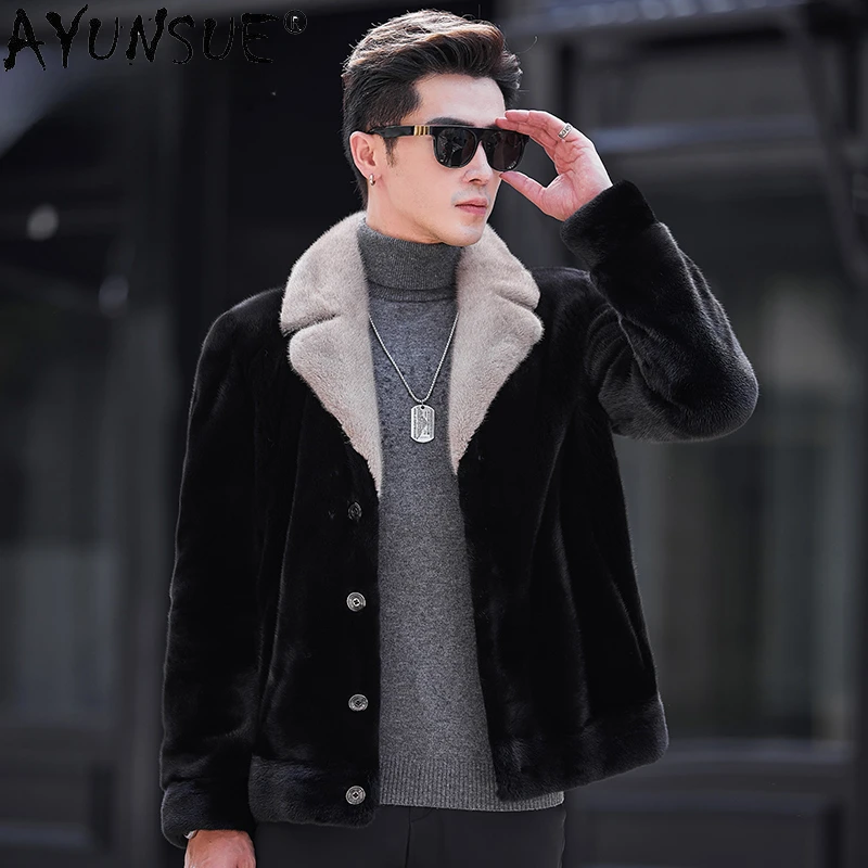 

AYUNSUE Высококачественная шуба из натурального меха норки меховая куртка для мужчин зима 2023 Новинка модная норковая шуба однобортная Верхняя одежда Жакеты