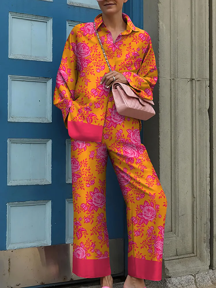 

Женский костюм для отдыха в стиле пэчворк, комплект из 2 предметов, новинка, простые широкие брюки, свободная Дамская одежда, уличная одежда, Прямая поставка, весна-осень