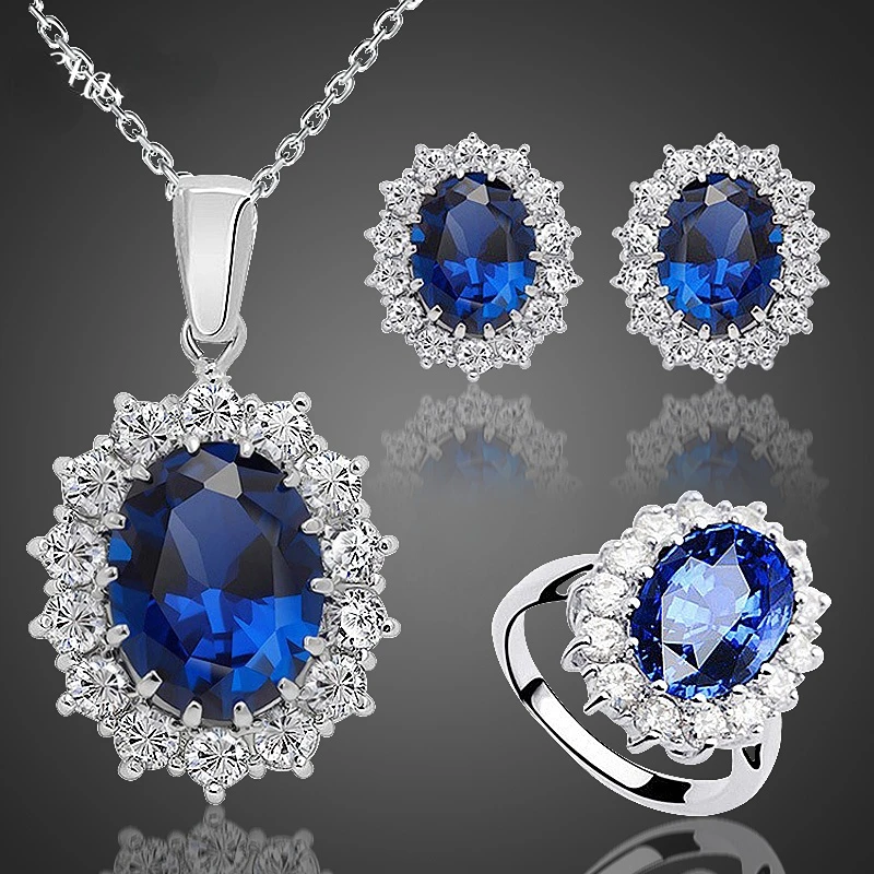 

Fashion Blue Crystal Stone Wedding Jewelry Sets For Brides Silver Color Necklace Set For Women African Jewelry Sets & More