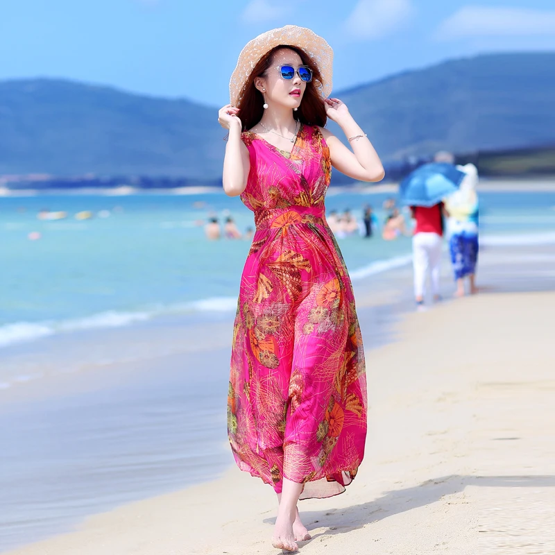 

Summer Dress Women Chiffon Sleeveless Long Holiday Dress Skinny Boho Beach Dress for Women Vestidos Elegantes Para Mujer Zm240