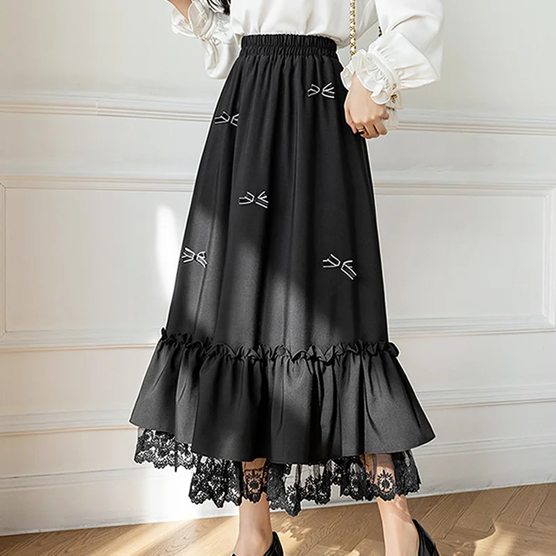 

Zeolore Floral Print Lace Sweet Cake Skirt 2022 Women Elegant Chic Fashion A-line Skirts High Waist Mid-Length Skirt QT1586
