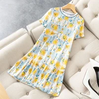 summer new sweet fashion o neck floral dress for women korean short sleeve elegant printing ruffles dresses female clothing 2022