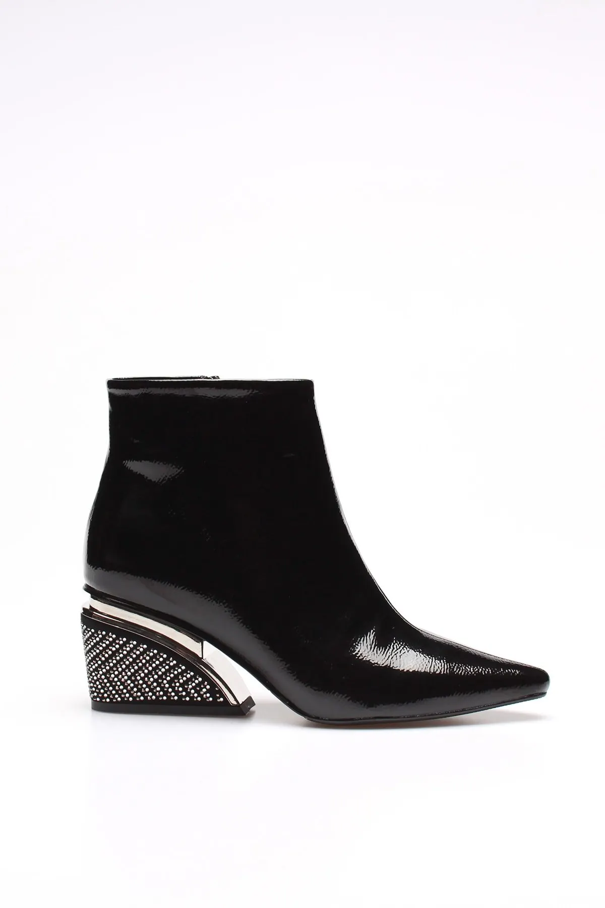 

Fashion Style Black Patent Leather Stone Boot Boots & Bootie