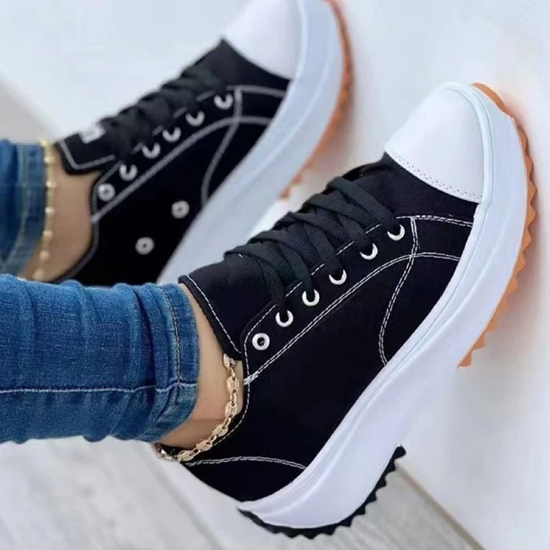 2022 Woman Platform Sneakers Women Casual Shoes Female Canvas Shoes Tennis Ladies Shoes Chunky Sneakers Lace Up Shoe Plus Size