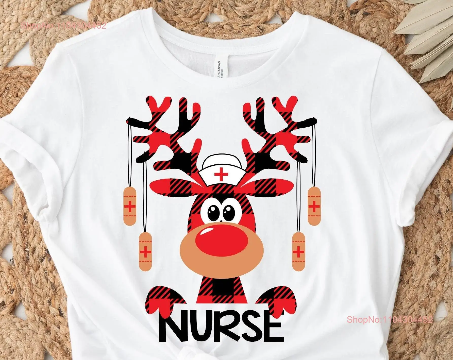Christmas Nurse T Shirt Plaid Moose Santa For Nurses Funny Holiday Nursing School long or short sleeves