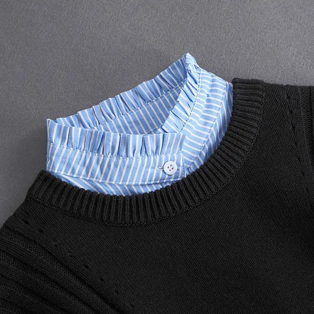 New Blue Stripes Detachable Stand Fake Collar for Women Button Down False Collar Female Removable Half Shirt Blouse Decor