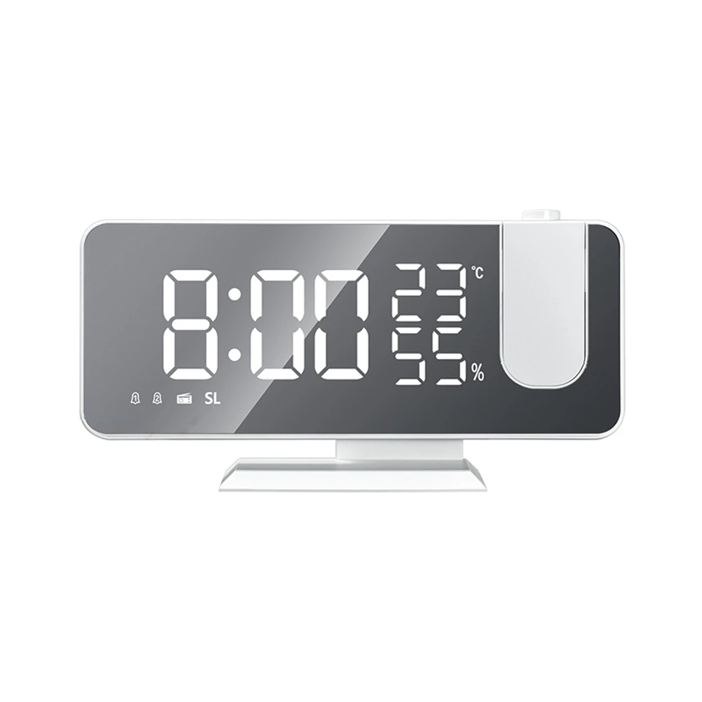 Watch Table Electronic Desktop Clocks Usb With 180° Projection Time Snooze White