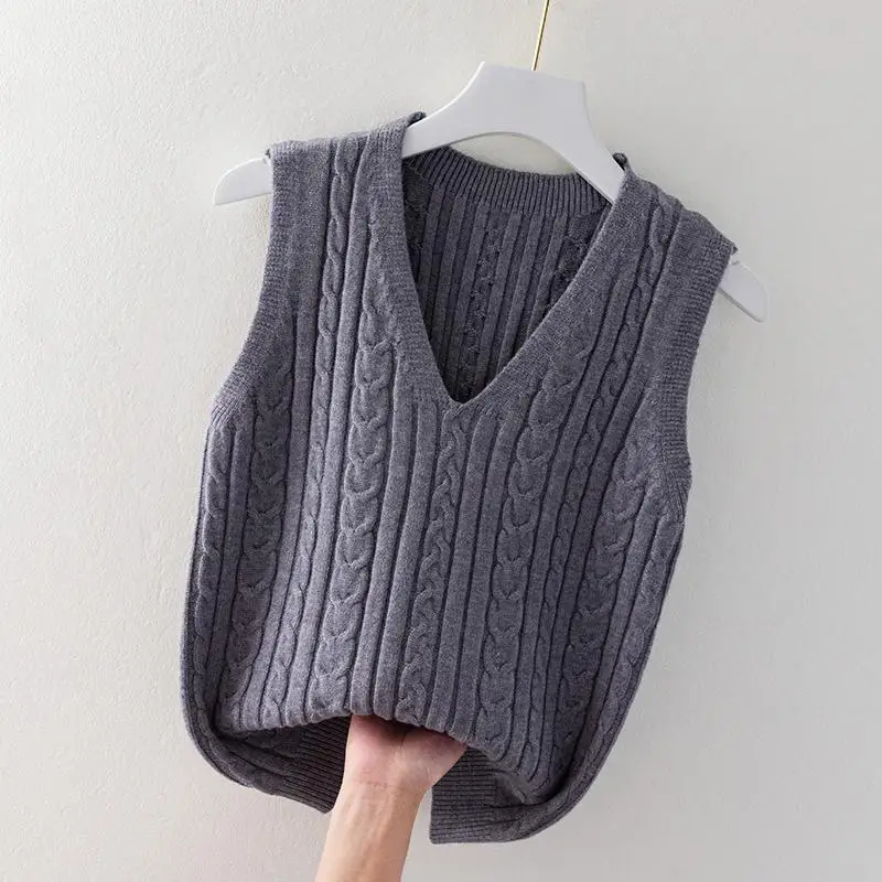 

New Sweater Vest Women Autumn 2023 Sleeveless V Neck Knitted Tank Top Female Clothing Loose Spliced Waistwear Jumpers T316