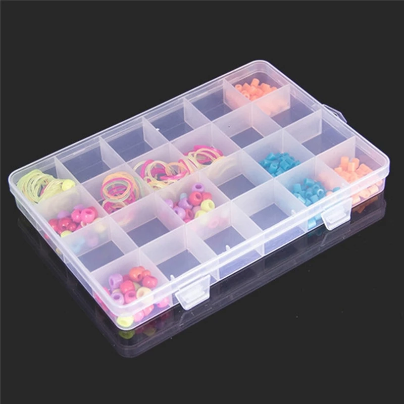 

24 Grids Compartments Plastic Transparent Organizer Jewel Bead Case Cover Container Storage Box For Jewelry Pill