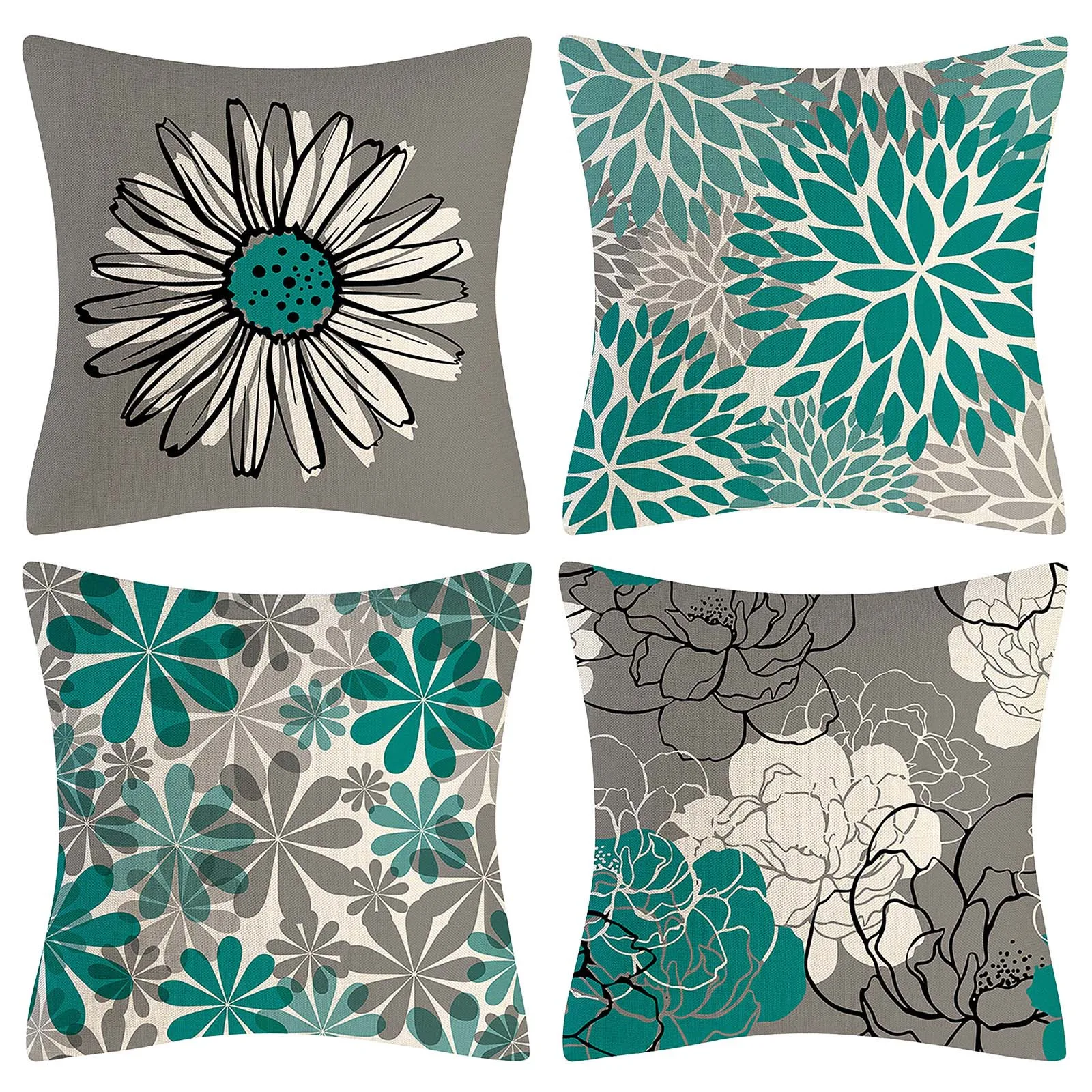 

4pcs Outdoor Fashion 18x18 Inches Modern Daisy Print Pillowcase Decorative Linen Square Pillowcase For Sofa Beds And Car