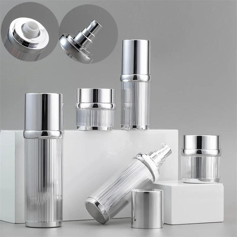 

30/50/100ML Empty Skincare Cosmetic Packaging Container High Grade Luxury Acrylic Silver Lotion Pump Bottle 30G 50G Cream Jar