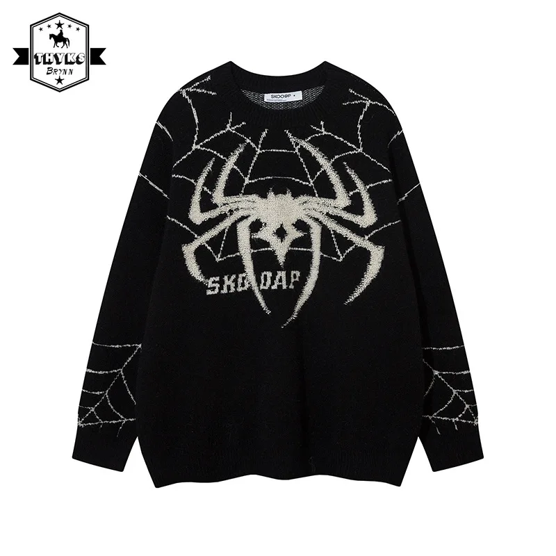 

Свитер мужской вязаный в стиле «хип-хоп», с графическим пауком