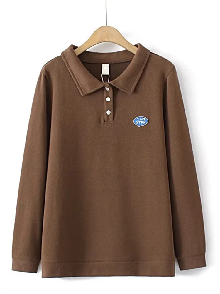 

Женская одежда на весну и осень, футболка с длинным рукавом и отложным воротником, Короткие однотонные топы, футболка большого размера