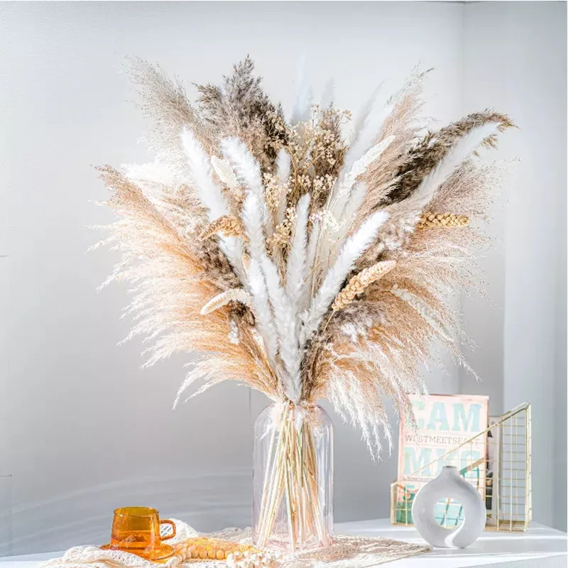 

80PCS Natural Dekoration Pampas Grass Bouquet Boho Home Decor Phragmites Dried Flowers For Wedding Ramadan Decoration Chambre