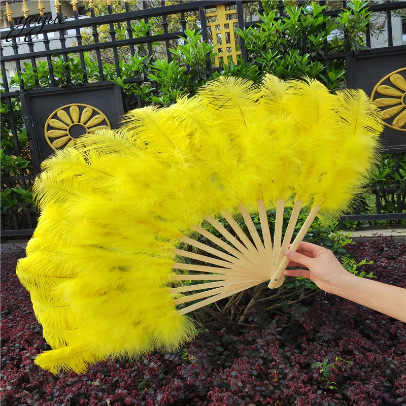 High Quality 15 Bone Ostrich Feathers Fan Halloween Party Wedding Celebration Belly Dance Show DIY Decorative Orange Feather | Дом и сад