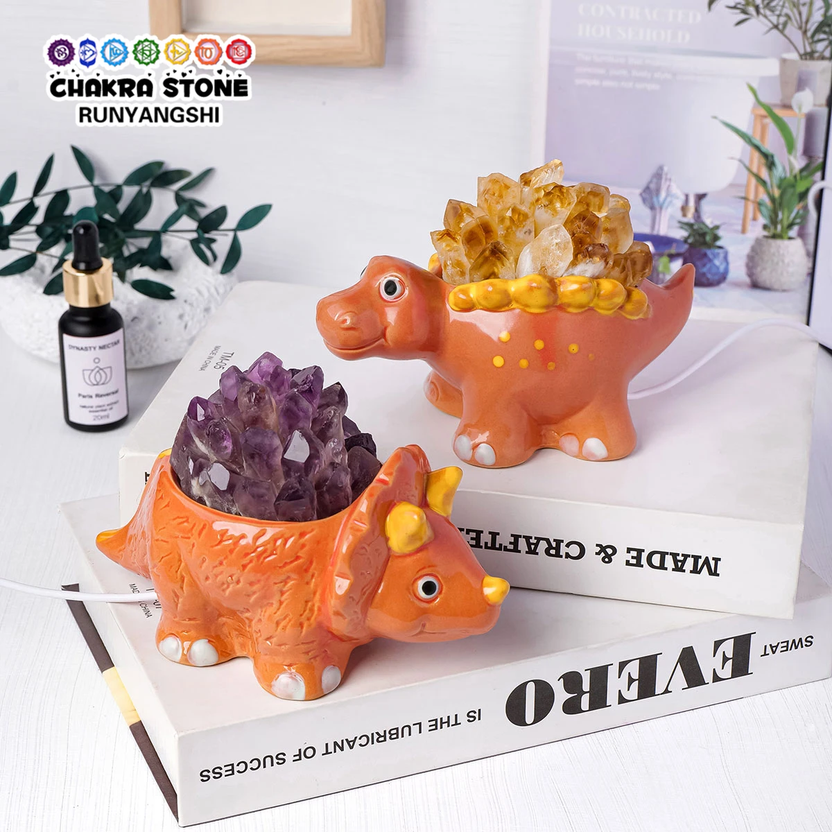 1 Шт. Лампа Динозавра Стегозавр Трицератопс С Аметистом Цитрин Кнопка Красочный