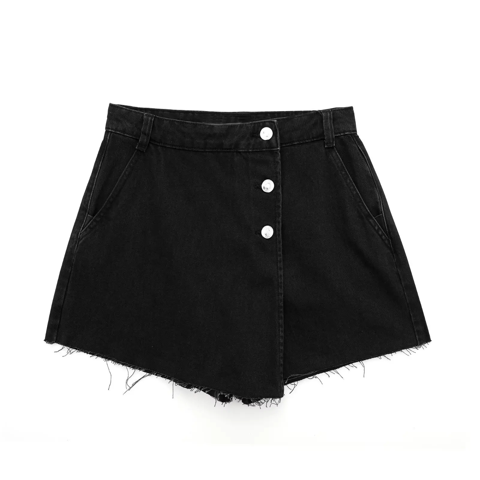 TRAF 2023 Women Summer Fashion Single Buttons Zipper Fly Casual Denim Mini Shorts Skirts Female Pockets Slim Hot Pants Mujer