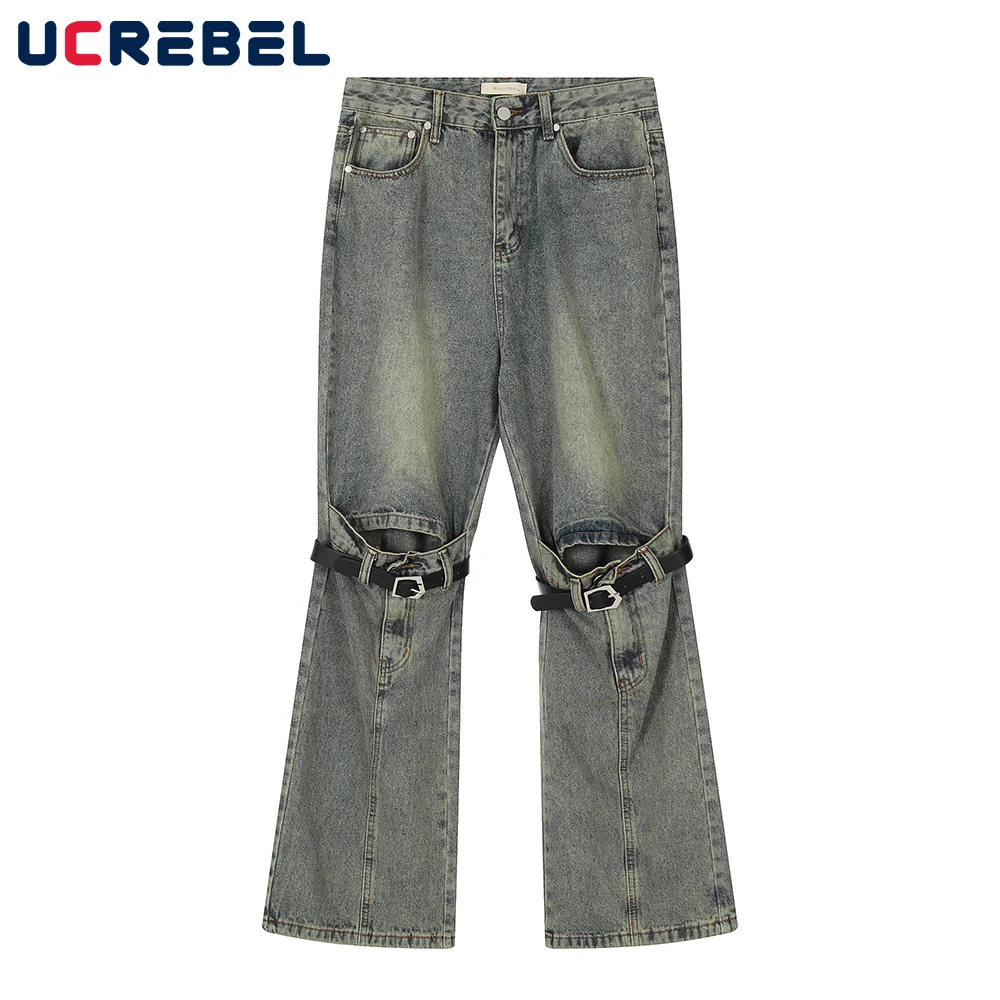 

Мужские потертые джинсы Хай-стрит, свободные Сращенные широкие брюки с украшением