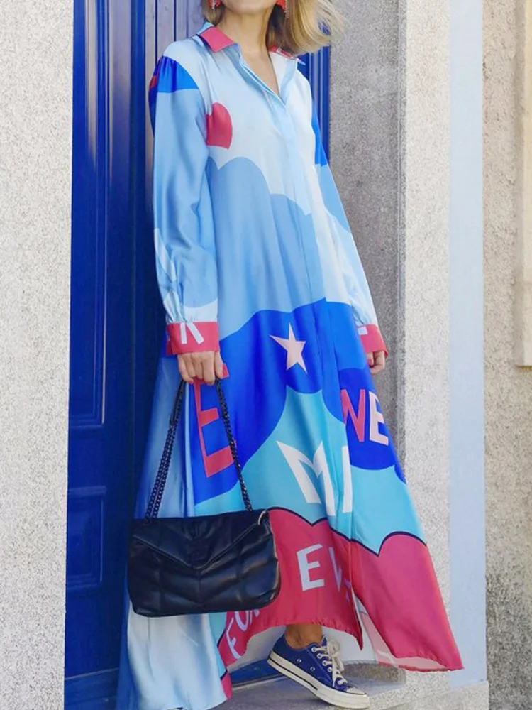 Женское свободное платье с принтом модные вечерние платья длинным рукавом для