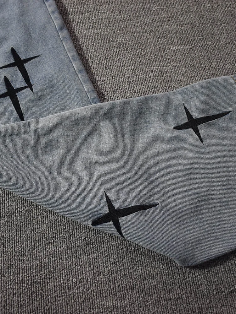 Джинсы с вышивкой мужские прямые брюки новинка осень 2022 корейская мода в стиле