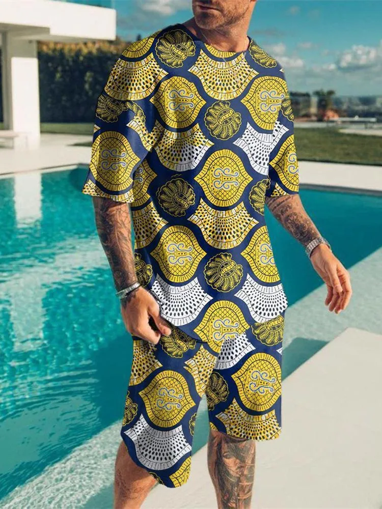 Мужской костюм из двух предметов повседневная Пляжная футболка с коротким