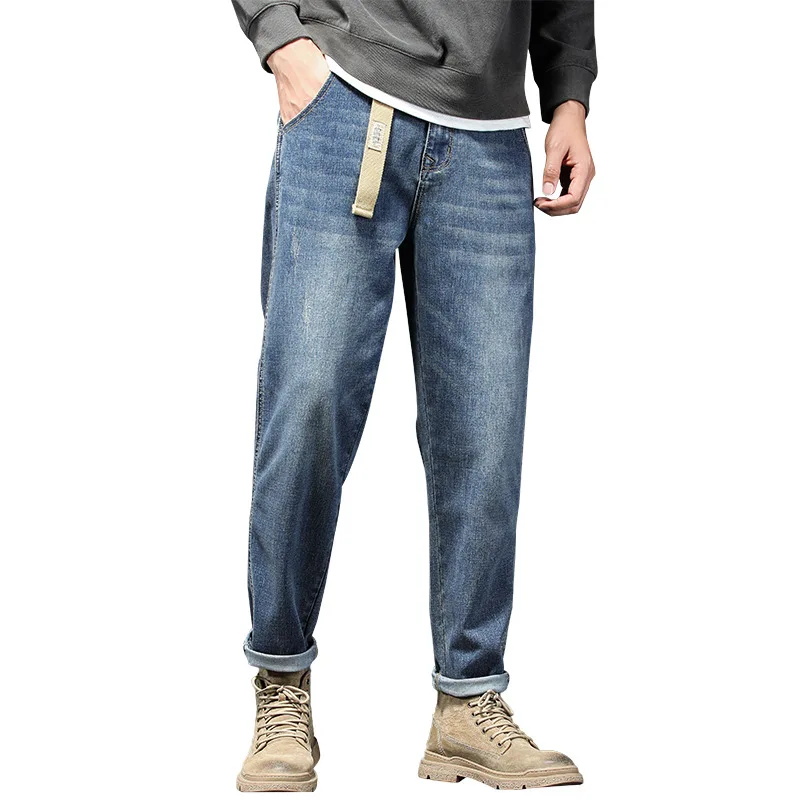 Spring and Autumn Mens Jeans Fashion Brand 2023 Straight Leg Nine Points Wear-resistant Thin Casual Long Denim Pants Men
