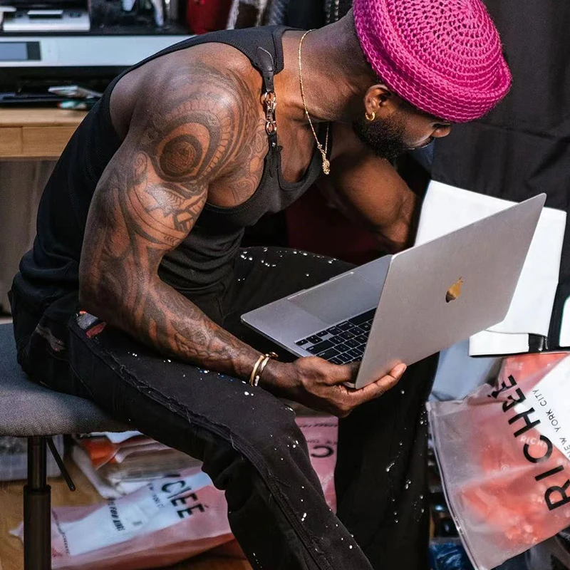 Майка мужская с цепочкой пикантная уличная одежда на пуговицах бретельках