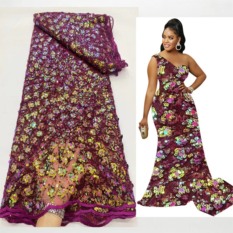 

Luxury African Organza Material Fabric 2023 High Quality Embroidery Mesh Sequin Lace Fabric for Nigerian Wedding Bride Dress